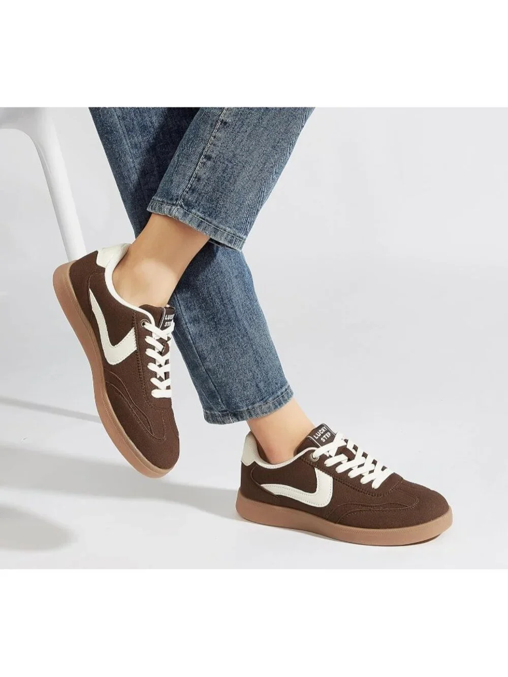 Women's Brown Classic Fashion Casual Skate No Slip Lace Up Walking Sneaker Shoes